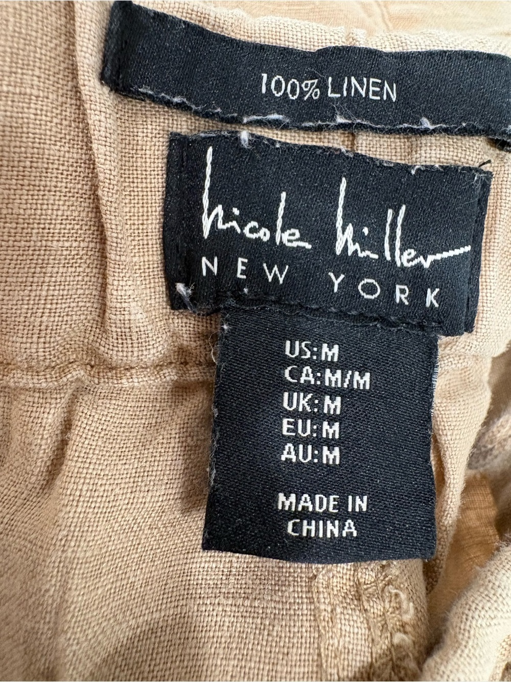 Nicole Miller Size M 100% Linen Khaki/Tan Pull On Cargo Joggers Pants